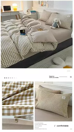 Conjunto de colcha de algodão lavada para dormitório estudantil, cama estilo japonês quadriculada outono e inverno, 4 unid - Wolf Magazine