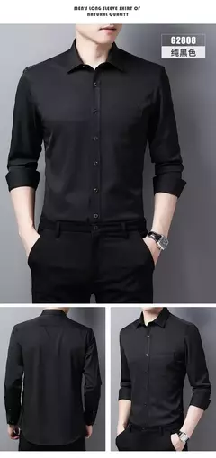 Camisa de seda gelo manga longa masculina, slim fit, suave, anti-rugas, sem engomar, cor sólida, camisas de luxo, 6XL - comprar online
