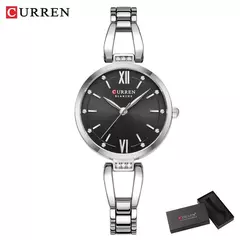 Curren-Relógio de luxo para mulheres, alta qualidade, diamante, senhoras, quartzo, impermeável, aço inoxidável, caixa incluída - loja online