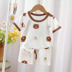 Imagem do Conjunto de pijamas com estampa de dinossauro para meninos e meninas, camiseta e shorts infantis, terno infantil, verão, novo, 2 peças