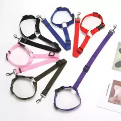 Cinto de segurança dois em um para animais de estimação, cor sólida, trela de chumbo de nylon, cinto de segurança ajustável para cães, coleira, acessórios para animais de estimação - loja online