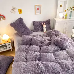 Conjunto de cama luxuoso preto macio, capa de edredão Shaggy, 2 fronhas, zíper, veludo macio, 3pcs