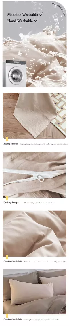 YanYangTian-Roupa de cama, Algodão lavado, 4 peças, Conjunto de lençóis, Conforto, Sólido, Natal, Casal, Capa de edredão