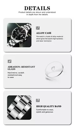 Relógio de pulso masculino de quartzo em aço inoxidável prateado, Relógios de luxo, Relógio de negócios para homens