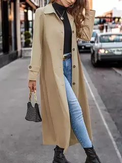 Trench coat de Natal para mulheres, casaco de manga comprida com botões, lapela solta, roupas ao ar livre, moda, outono e inverno, 2024 - Wolf Magazine