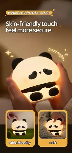 Imagem do Panda led night light bonito silicone night light usb recarregável toque noite lâmpada quarto cronometragem decoração presente das crianças