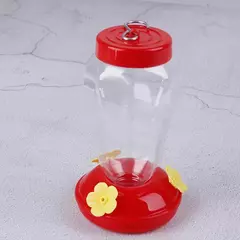 Imagem do 1 pçs novos plástico pássaro alimentador de água garrafa pendurado beija-flor alimentador jardim ao ar livre plástico flor ferro gancho pet pássaro suprimentos