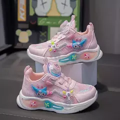 Desenhos animados infantis Anime Kuromi calçados esportivos, malha, fofo, moinho de vento, casual, botão rotativo, tênis, meninas, crianças, moda - Wolf Magazine
