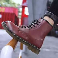 Imagem do Botas de couro genuíno clássico de seis furos para homens e mulheres, bota curta, bota de equitação ao ar livre, estilo britânico, moda, tamanho 35-48