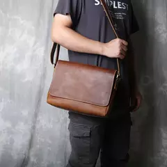 Retro masculino de couro genuíno de um ombro saco de cabeça camada de couro cruz estilo grande capacidade ocasional saco do mensageiro
