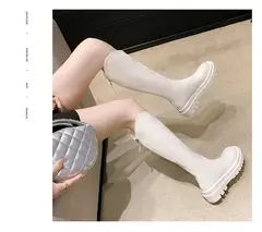 Imagem do Botas de Cano Alto Estilo Britânico Fenas da Moda com Sola ssa, Botas Longas Impermeáveis com Platorma, Bico ...