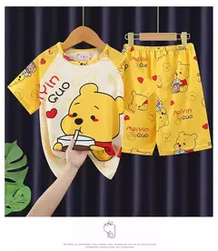 Verão novas crianças pijamas de seda leite mangas curtas em torno do pescoço meninos meninas ar condicionado roupas para casa 8-18 polegadas - comprar online