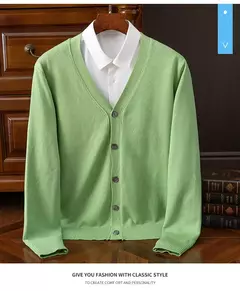 BROWON-Cardigã monocromático com decote em v masculino, suéter casual, cardigã comercial, clássico, moda coreana, roupas masculinas