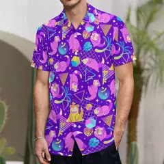 Camiseta havaiana masculina de manga curta, estampa de ovelha 3D, roupas de praia soltas, camisas grandes, verão na internet