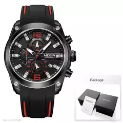 Relógio de quartzo analógico cronógrafo masculino Megir com data, mãos luminosas, relógio de pulso com pulseira de borracha de silicone a prova d'água para homens na internet