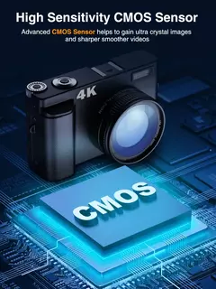 Câmera Digital 4K para Fotografia e Vídeo Autofoco Anti-Shake 48MP Câmera Compacta Vlogging 3'' 180 ° Tela dobrável com flash na internet