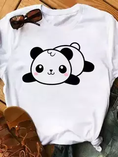 Maycaur-camiseta de manga curta para mulher, top solto com estampa de panda fofa, casual e solta, verão na internet