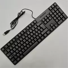 Teclado com fio USB com 104 teclas, teclado de jogo, computador, espanhol, francês, russo, árabe, letra