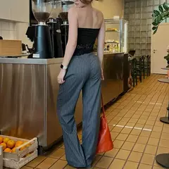 TRAF-Calça formal feminina, calça casual de perna larga, listrada, cinza, preta, cintura alta, terno largo, roupa de escritório na internet