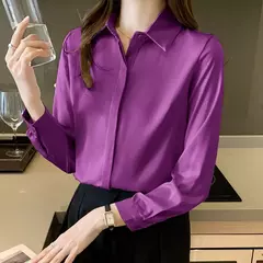 Primavera e Verão das Mulheres Manga Longa Commuter Profissional Sólida Chiffon Camisa Mulheres Tops Blusa Mulheres Camisas De Mujer C348 na internet