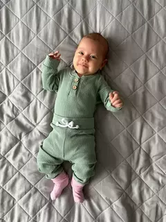 Conjunto de roupas para bebê recém-nascido menino e menina, feito de algodão, com nervuras, manga longa, bodysuit e calça, cor sólida