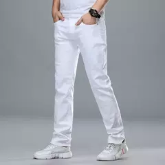 SHAN BAO-Jeans slim branco masculino, roupa confortável de algodão, elástico, casual, leve, de negócios, primavera, verão, 2022 - loja online