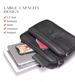 Bolsa de ombro de couro genuíno para homens Bolsa preta de couro, saco do mensageiro do escritório do negócio, saco crossbody masculino na internet