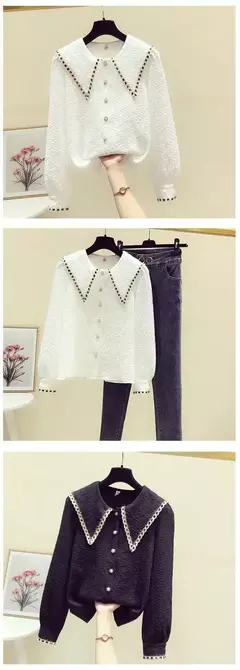 Imagem do Blusa feminina de botão solto, manga longa, monocromática, roupas de primavera e outono, camisa jovem, tops casuais, moda coreana, nova