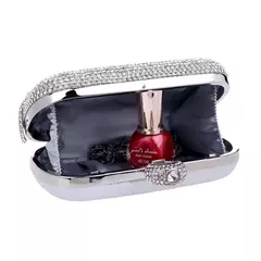 Embreagem de borla de diamantes brilhantes para mulheres, bolsa caixa de metal, bolsa de festa noturna, alça redonda, moda na internet