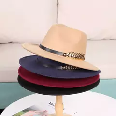 Imagem do Grande feltro Trilby Fedora para mulheres, chapéu de aba larga para senhoras, boné jazz, gangster vintage