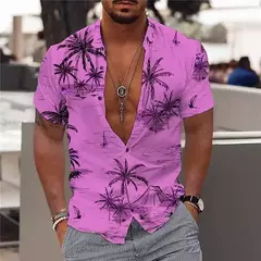 Camisa Havaiana Masculina com Estampa 3D de Coqueiro, Camisa Praia Confortável, Top Manga Curta, Moda Casual, S-6XL - loja online