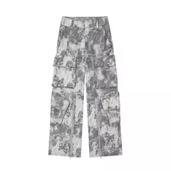 Calças TRAF-Cargo para Mulheres, Patch Pockets, Impresso, Cintura Média, Fly com Zíper, Streetwear, Calças Femininas, Moda na internet
