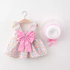 Conjuntos de roupas de verão para bebês, vestido sem mangas, calças curtas e vestido, patchwork listrado, fofo, 6-24M, 2 pcs, 2023