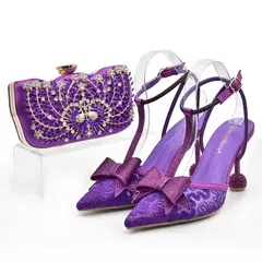 Imagem do Sapato italiano e saco conjunto para mulheres, sapatos nigerianos, bolsa de correspondência para festa de casamento real, sapatos de luxo, moda mais recente
