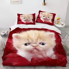 Conjunto de cama 3D gato para meninas e meninos, edredão de poliéster, fronha, - comprar online