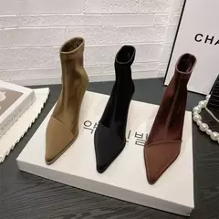 Elegante bota feminina de salto alto fino, dedo apontado de cetim, botins glamorosos elásticos, elegância curta, nova - comprar online
