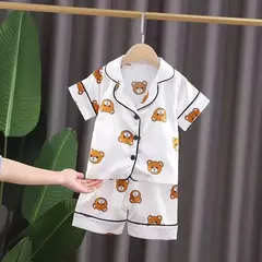 Conjuntos de pijama de urso de meninos e meninas, pijamas infantis, roupas de dormir do bebê, camiseta de manga curta, tops com calças - loja online