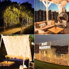 Impermeável Solar LED Curtain Light Decoração de guirlanda ao ar livre, luzes de corda, quintal, Natal, fada, luzes de corda, 300LEDs - Wolf Magazine