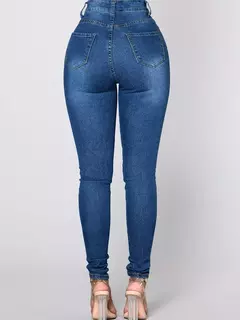 Calça jeans skinny com elástico de cintura alta feminina, calça comprida lápis, envoltório reto de perna, calça casual quadris, vintage, estreita, senhora - comprar online