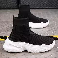 Sapatilha de tecelagem voadora masculina, popular, confortável, casual, leve, tênis masculino esportivo ao ar livre, meia da moda
