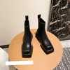 Mulheres de couro genuíno botas nuas novo salto grosso chelsea botas dedo do pé quadrado botas curtas de salto alto designer moda feminina botas