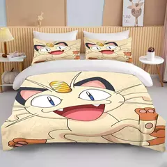 Pokémon Pikachu Bulbasaur Conjunto de cama macio impresso, Capa de edredão, 1 Capa de edredão, 2 Fronhas, Adultos e Crianças, Luxo