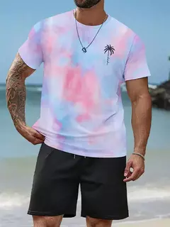 Camiseta de praia havaiana masculina, conjunto de 2 peças, manga curta, estampa palmeira, decote em O, moda exterior, casual, verão - comprar online