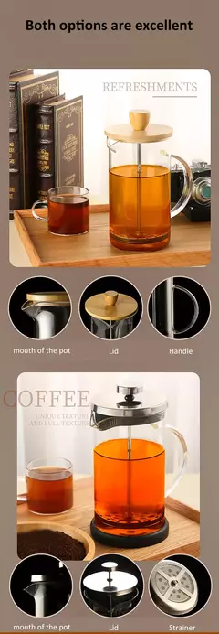 Cafeteira de vidro de aço inoxidável, French Press Coffee Potes, Hand Brewing Coffee Pot, Chá Brewing, Milk Pot para casa, 350-1000ml - loja online