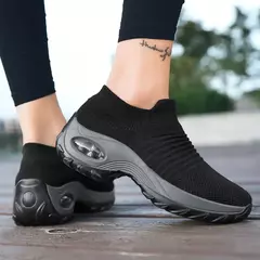 Tênis de caminhada feminino moda voar tecelagem meia tênis respirável confortável sapatos de enfermagem casual plataforma mocassins antiderrapante