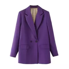 TRAF-Blazer de trespassado feminino, gola entalhada, manga comprida, chique, senhora do escritório, casaco vintage, casacos femininos, tops elegantes, moda na internet