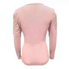 Top de manga comprida justa feminino, camiseta com gola redonda, retalhos de renda, blusa macia, pulôver elegante, primavera, outono - Wolf Magazine