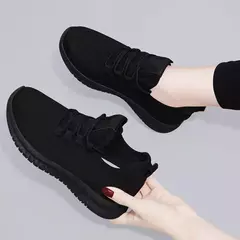 Tênis de plataforma antiderrapante respirável para mulheres, sapatos casuais, tênis de corrida coreano, preto, novo, moda, outono, 2024 - Wolf Magazine