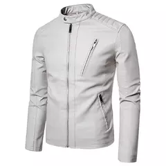 Imagem do Jaqueta de couro falso para homens, casacos PU masculinos, outwear branco, outono, 2023