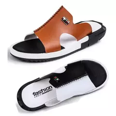 Chinelos de couro antiderrapante masculino, sapato de praia resistente ao desgaste, chinelos casuais, sandálias de verão, novo - loja online
